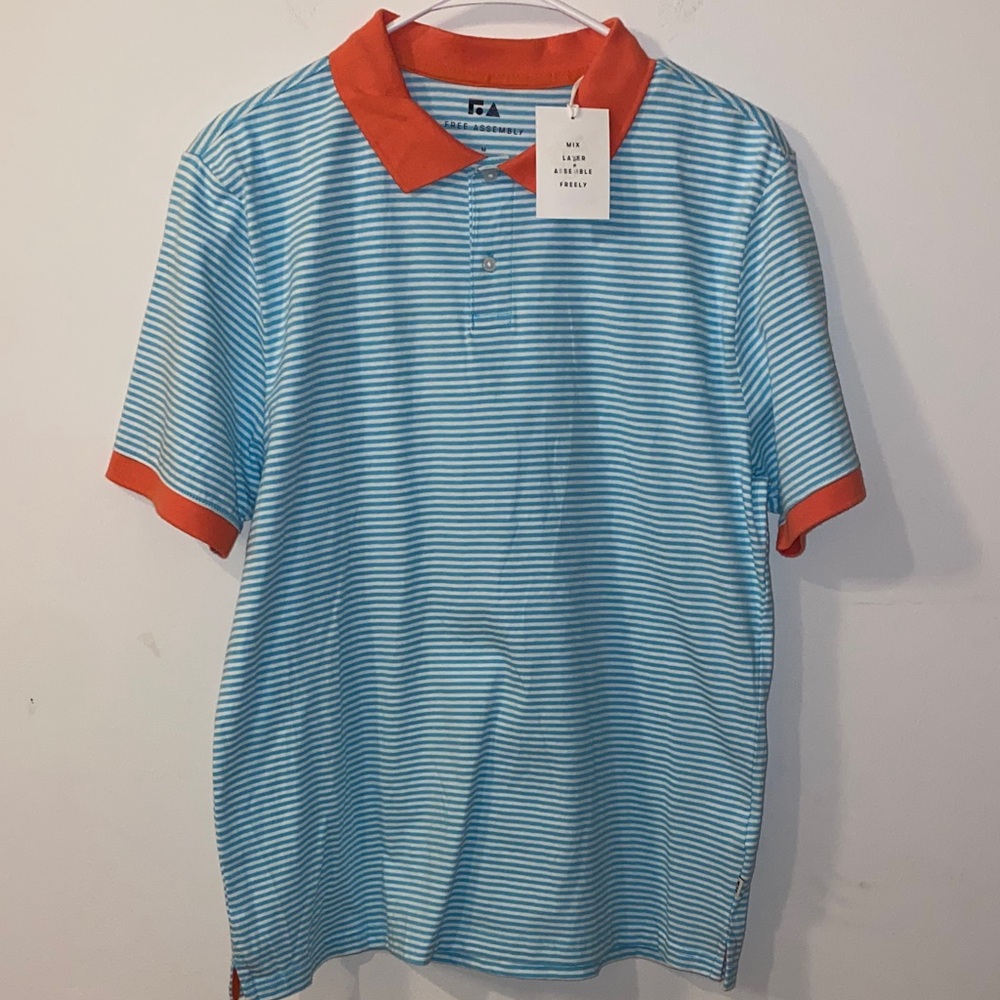 5/$25 NWT!! Free Assembly Men's Polo Shirt - Light Blue and Orange Size Medium